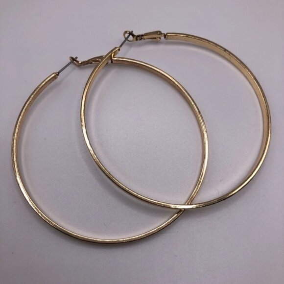 Boutique Gold Big Hoop Earrings 3” - Picture 1 of 5